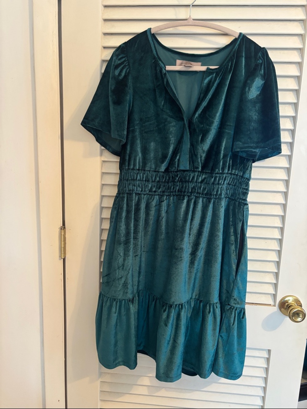French Connection green Velvet V-Neck Dress